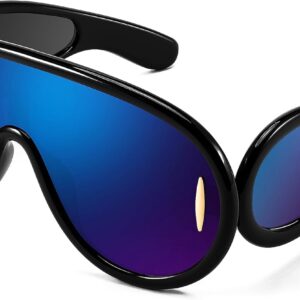 FEISEDY Wave Mask Sunglasses for Women Mens Trendy Y2K Oversized Futuristic Mirrored Shield Shades B9117