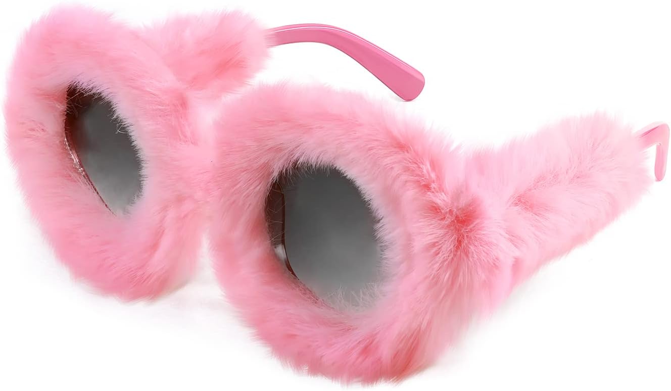 FEISEDY Women Plush Fuzzy Round Sunglasses Punk Soft Velvet Shades Ladies Handmade Party Cosplay Eyewear B2889