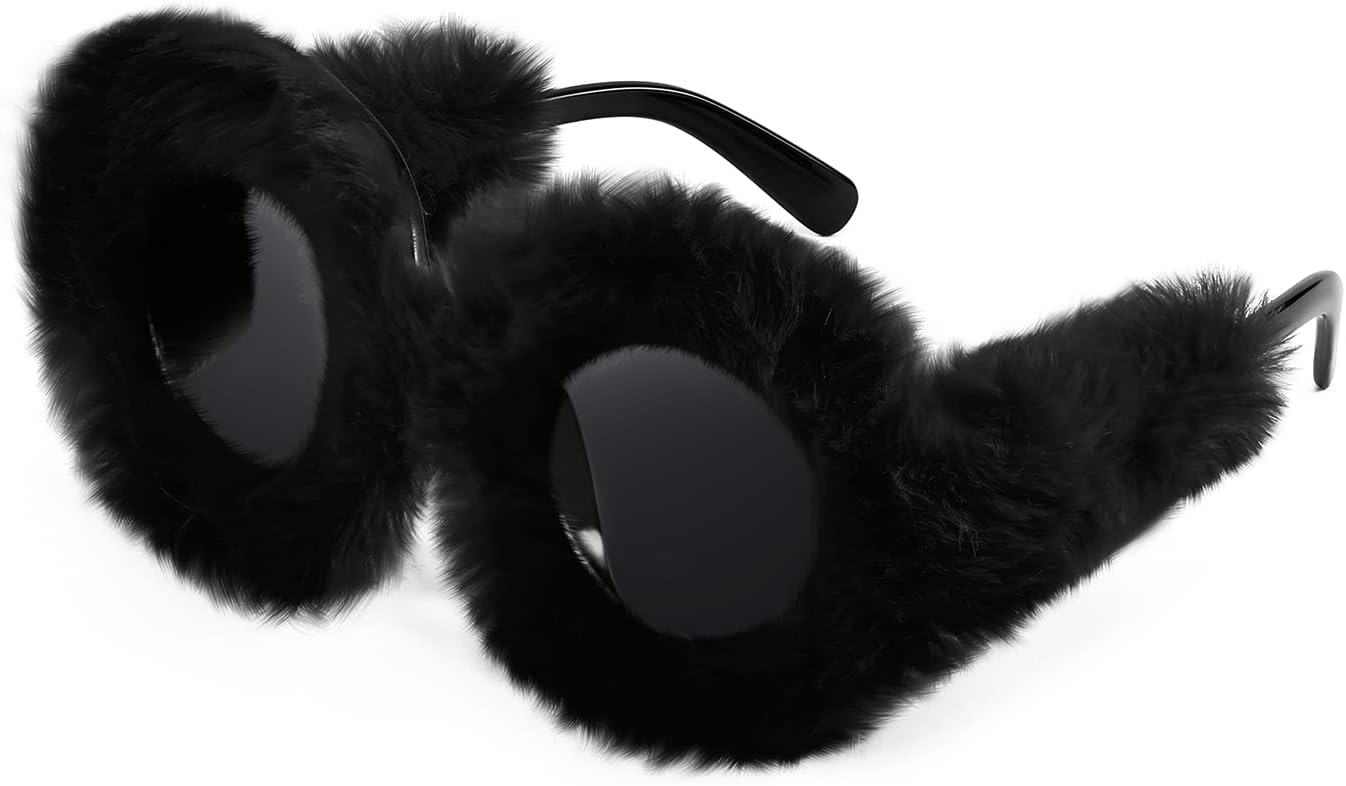 FEISEDY Women Plush Fuzzy Round Sunglasses Punk Soft Velvet Shades Ladies Handmade Party Cosplay Eyewear B2889 - Image 15