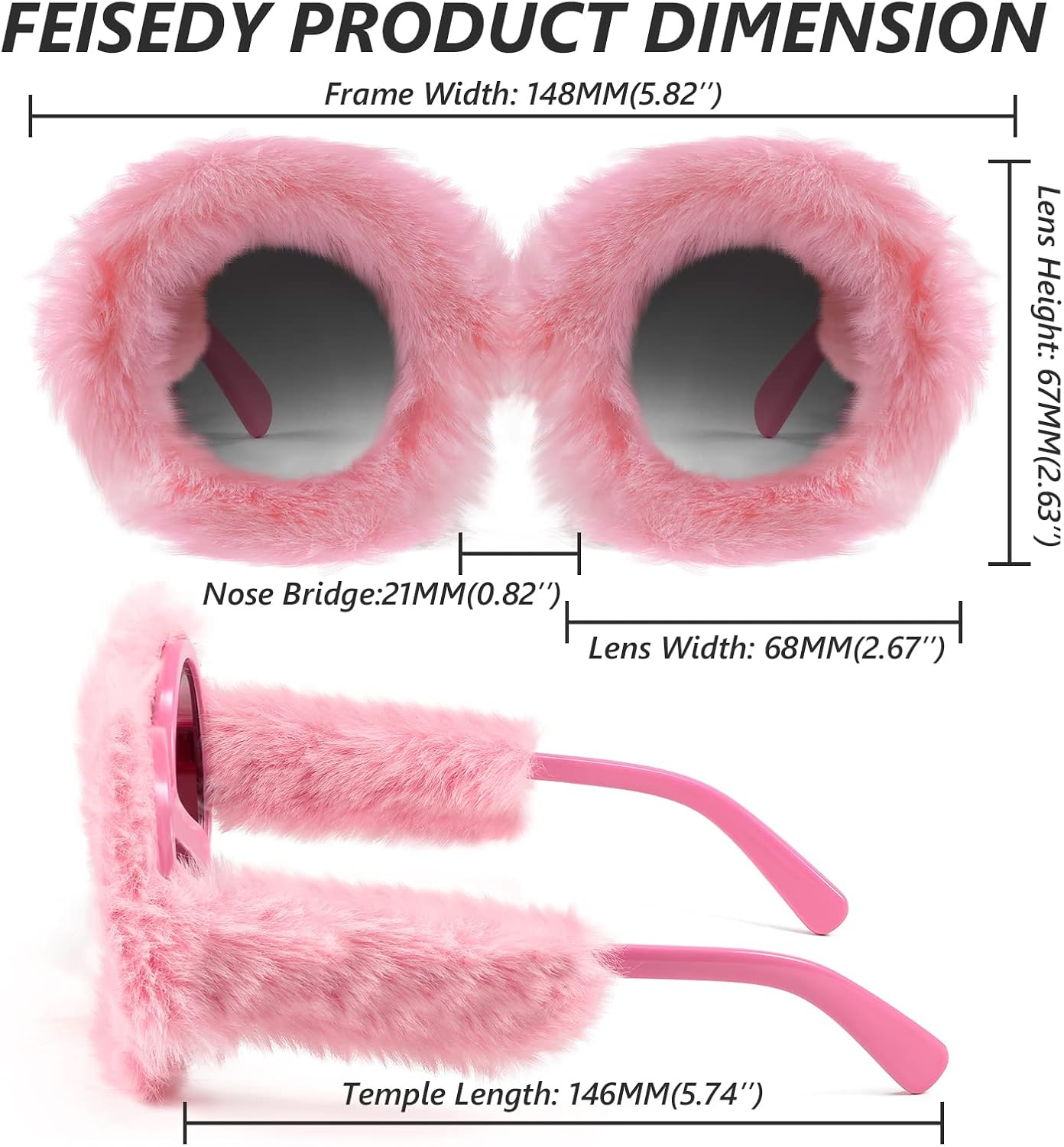 FEISEDY Women Plush Fuzzy Round Sunglasses Punk Soft Velvet Shades Ladies Handmade Party Cosplay Eyewear B2889 - Image 5
