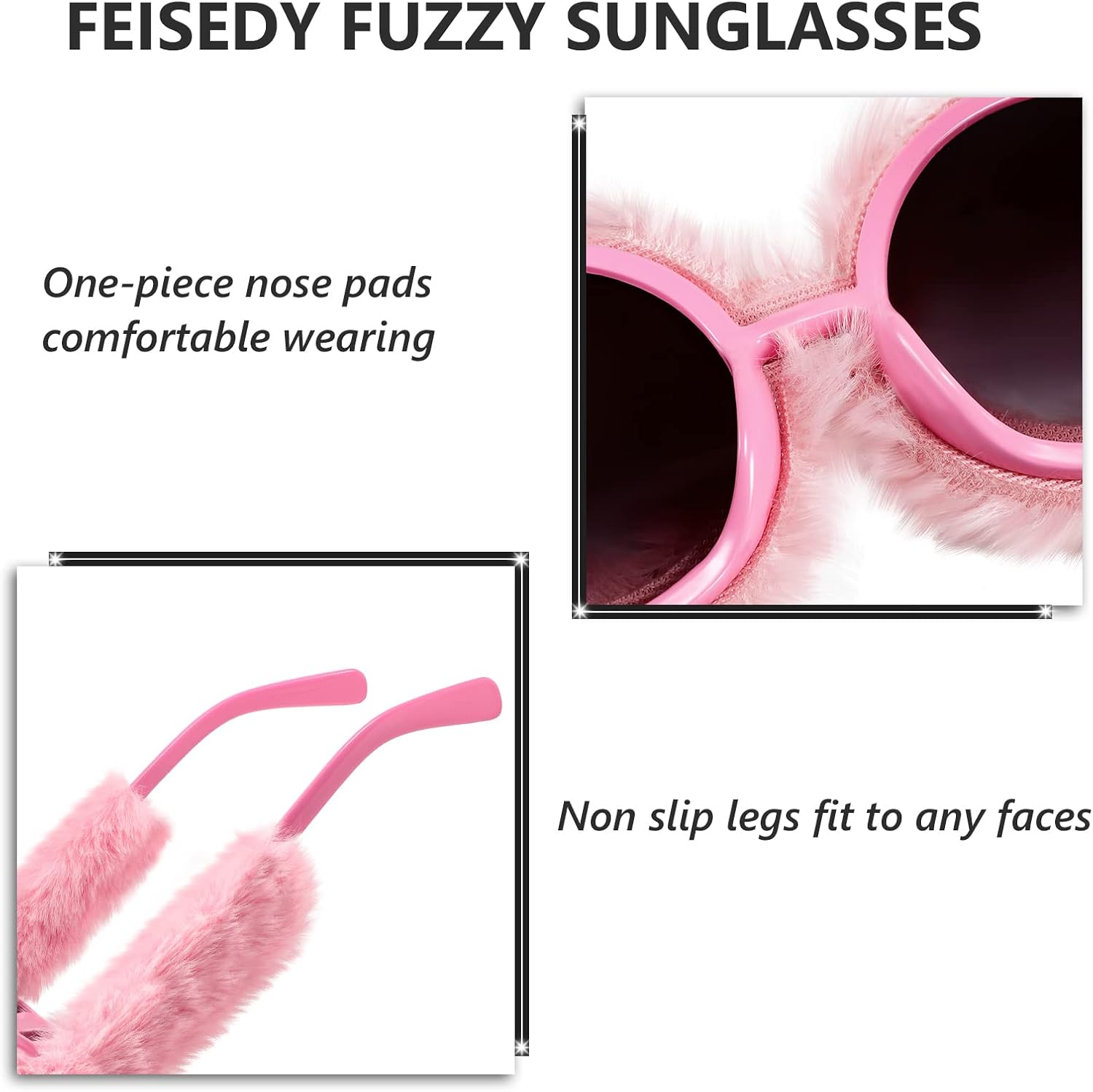 FEISEDY Women Plush Fuzzy Round Sunglasses Punk Soft Velvet Shades Ladies Handmade Party Cosplay Eyewear B2889 - Image 7