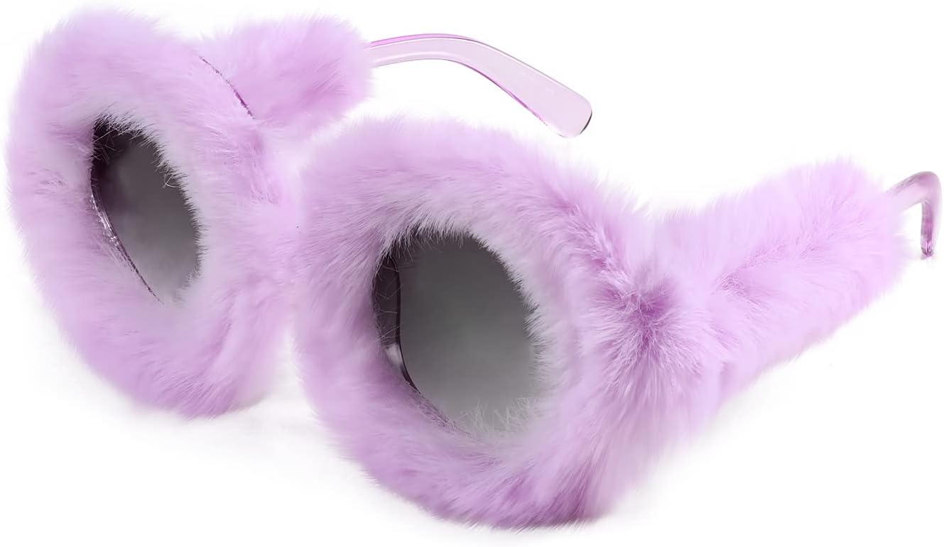 FEISEDY Women Plush Fuzzy Round Sunglasses Punk Soft Velvet Shades Ladies Handmade Party Cosplay Eyewear B2889 - Image 14