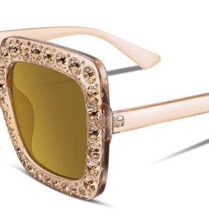 FEISEDY Women Sparkling Crystal Sunglasses Oversized Square Thick Frame B2283