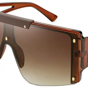 FEISEDY Women Sunglasses, Oversized Square Flat Top Shield Shades for Men B4060