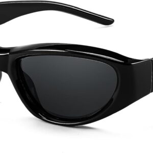 FEISEDY Y2K Wrap Around Fashion Sunglasses for Women Men Trendy Futuristic 2000s Accessories Oval Sunglasses B1088