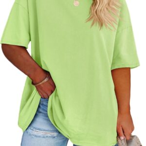 Fisoew Women's Plus Size T Shirts Oversized Tees Summer Half Sleeve Crew Neck Tunic Tops