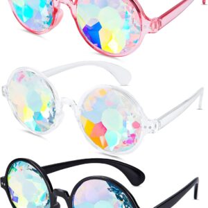 Frienda 3 Pairs Kaleidoscope Rave Glasses Festivals Goggle Rainbow Sunglass Kaleidoscope Sunglass Prism Refraction Glasses