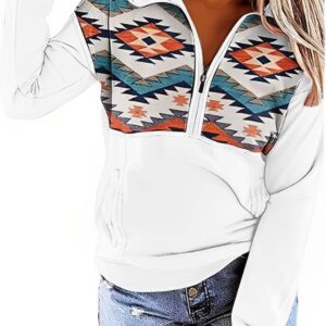 Fronage Women's Half Zip Sweatshirt Western Aztec Sweater, Casual Long Sleeve Mexico Ethnic Graphic Pullover Tops