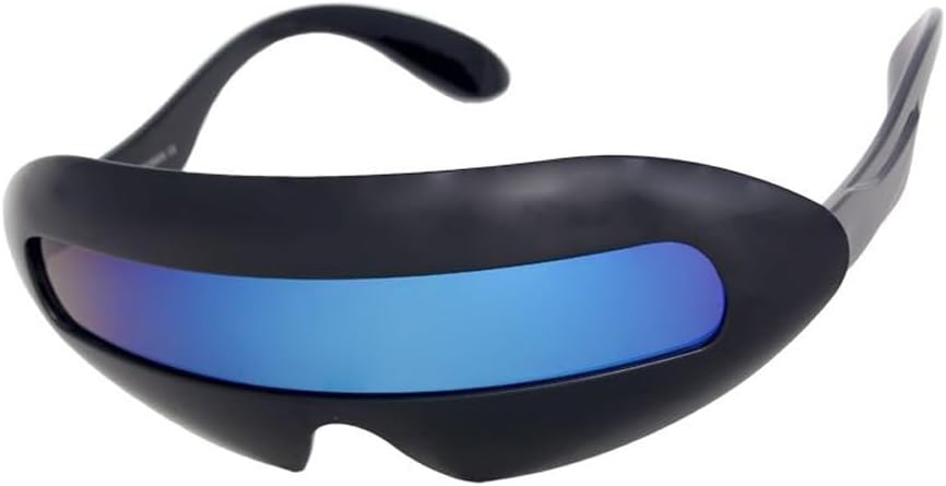 Futuristic Cyclops Mirror Single Lens Oval Sunglasses (Red Sunset Lens)