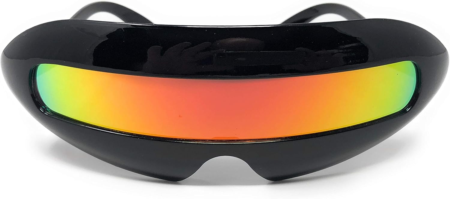 Futuristic Cyclops Mirror Single Lens Oval Sunglasses (Red Sunset Lens) - Image 2