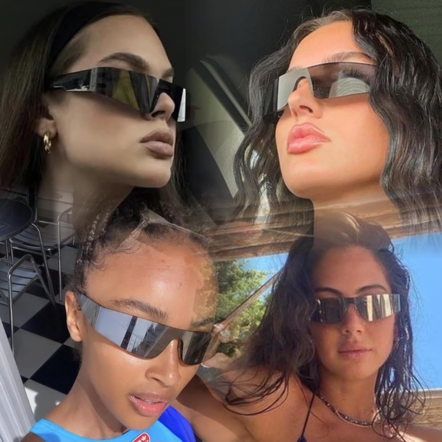 Futuristic Wrap Around Sunglasses Y2K Silver Trendy Rimless Glasses Cyberpunk Eyewear for Women Men Rave Party - Image 5