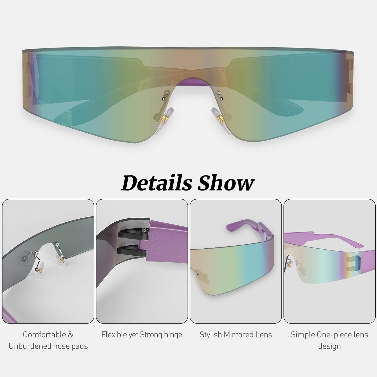 Futuristic Wrap Around Sunglasses Y2K Silver Trendy Rimless Glasses Cyberpunk Eyewear for Women Men Rave Party - Image 2