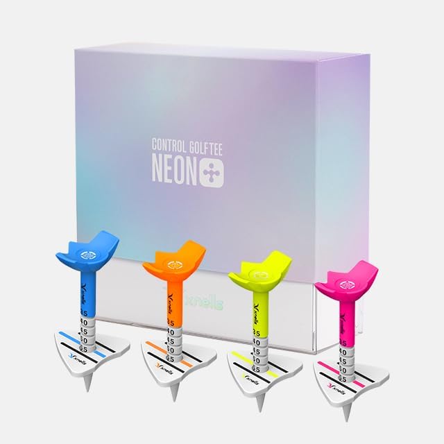Golf Tees Adjustable Height 35mm-55mm NEON Plus 4pcs Plastic Tees for Maximum Driver Distance, Accuracy & Low Spin, 4 Colors Set