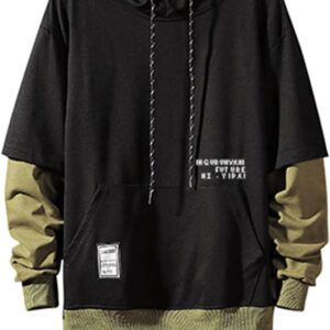 GURUNVANI Contrast Color Pullover Hoodie Mens Patchwork Hoodies Men