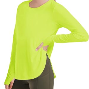 Haloumoning Girls Athletic Long Sleeve Shirts Kids Side Slit Quick Dry Workout Tops Tees with Thumb Hole 5-14 Years