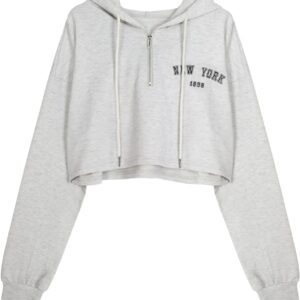 Hilinker Womens Graphic Cropped Hoodies Half Zip Sweatshirt Long Sleeve Pullover Tops