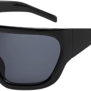 IMPERO Punk Retro Shades UV400 One Piece Black Mask Sunglasses - Futuristic Large Frame Tech-Inspired for Men and Women