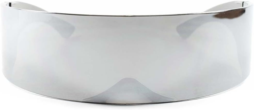 KISS Back to Future Inspired Costume Sci-Fi Futuristic Wrap Visor Sun Glasses, Chrome/Silver, Medium - Image 2