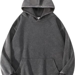Kissonic Womens Acid Wash Hoodie Vintage Pullover Fashion Heavyweight Hooded Basic Couples Streetwear Sweatshirts