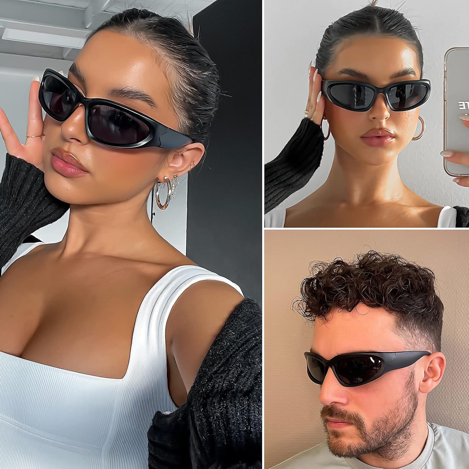 knliwkm 3 Pairs Oval Sporty Wrap Around Sunglasses Y2K Futuristic Glasses Shades for Women Men Trendy Fashion Silver - Image 3