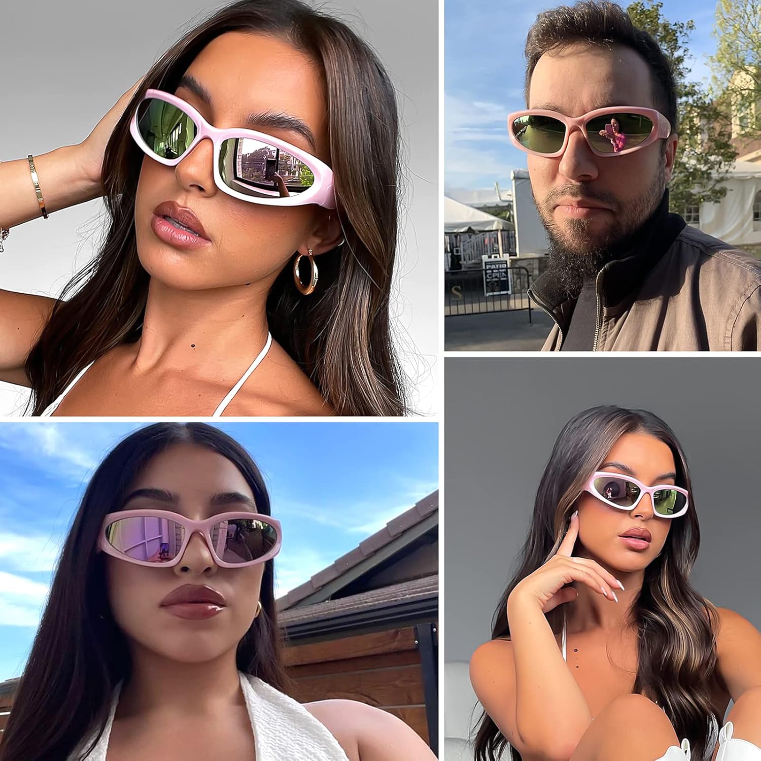 knliwkm 3 Pairs Oval Sporty Wrap Around Sunglasses Y2K Futuristic Glasses Shades for Women Men Trendy Fashion Silver - Image 4