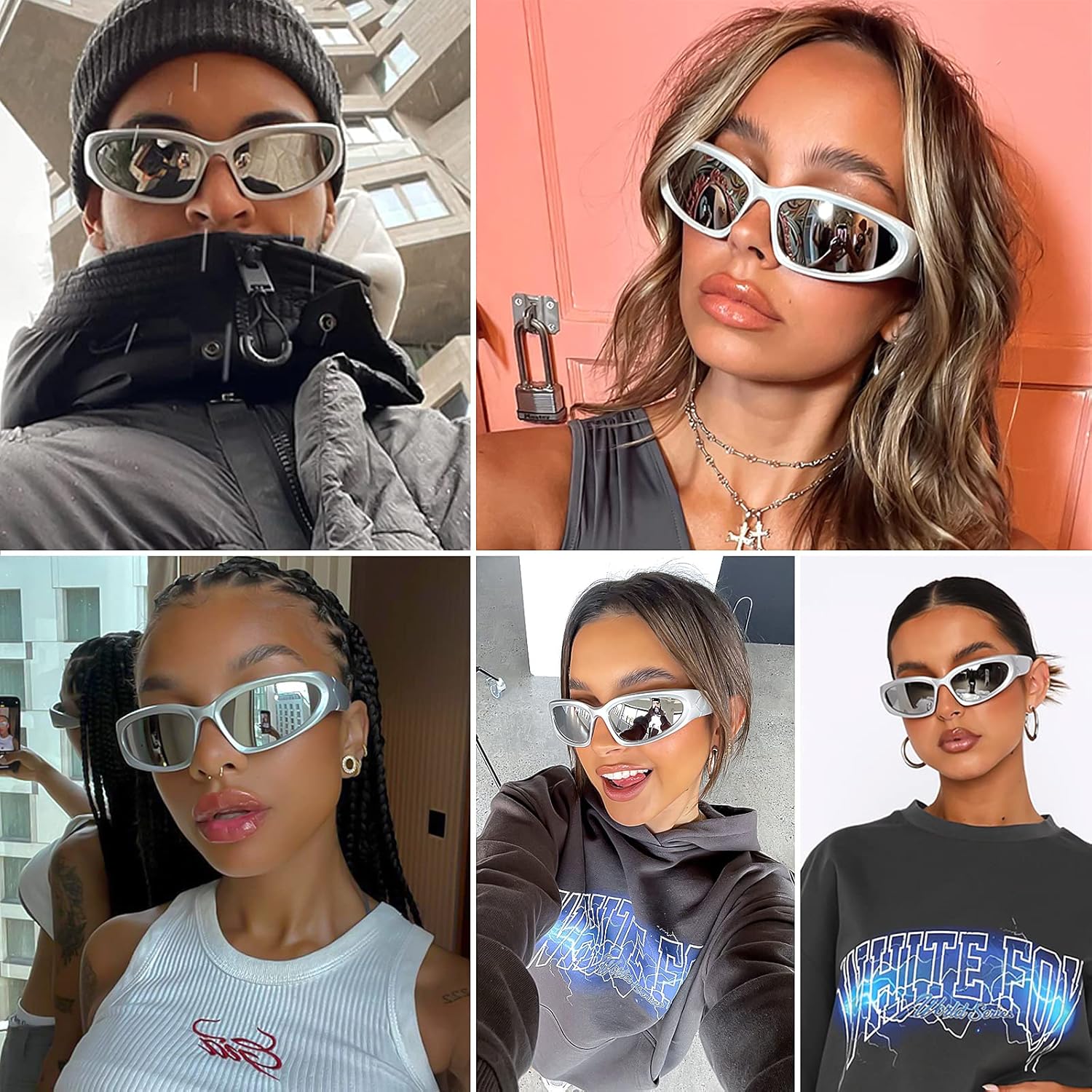 knliwkm 3 Pairs Oval Sporty Wrap Around Sunglasses Y2K Futuristic Glasses Shades for Women Men Trendy Fashion Silver - Image 2