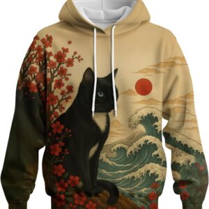 LAOLIUSN Novelty Long Sleeve Hoodie Funny Fashion Cat Print Sweatshirts