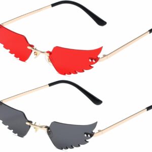 LASPOR Wing Shape Lens Rimless Sunglasses for Women Men Party Glasses