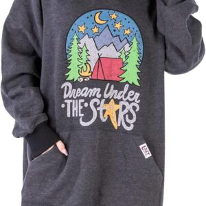Lazy One Oversized Hoodie Sweatshirt, Comfortable Sleepwear, Sweater Dress For Women