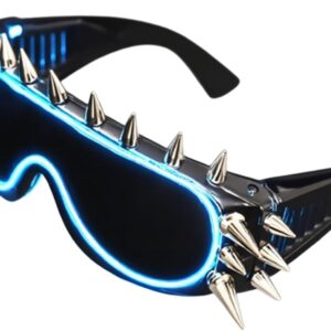 LED Punk Sunglasses Gothic Sunglasses - Glow in the Dark Glasses for Rave Party, Cyberpunk Style, Perfect for Halloween Costumes, Cosplay Events & Night Parties, Wired with Battery Power