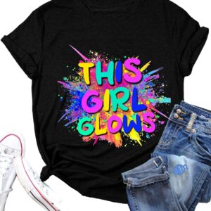 Let's Glow Crazy T-Shirt for Women 80 90's Vintage Shirt Graphic Top （Print Letters Don't Glow）