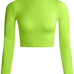 LONGBIDA Women's Long Sleeve Mock Neck Pure Soft Thin Sexy Stretch Crop TOP T Shirt
