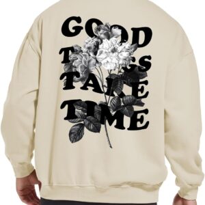 Lytiarul Mens Vintage Graphic Sweatshirt Floral Letter Print Hoodie Casual Loose Fit Retro Crewneck Pullover Streetwear Tops