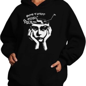 Medlor Womens Oversized White Graphic Hoodie Cotton Blend Pullover Sweatshirt Streetwear Casual Fashion