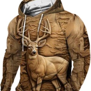Men's Retro Outdoor 3D Engraved Deer Hunting Print Hooded Sweatshirt Animal Hoodies 3D Printed Sweatshirt