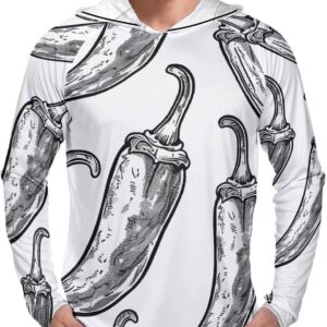Mens UPF 50+ Sun Protection Hoodie Rash Guard Long Sleeve Sun Shirt Hiking Chili Pepper Retro Lines Fishing Hoodie-