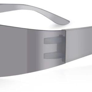 milramtob Futuristic Wrap Around Sunglasses Y2K Silver Trendy Rimless Glasses Cyberpunk Eyewear for Women Men Rave Party