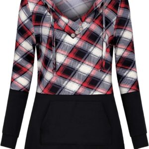 Miusey Womens Hooded Shirts Long Sleeve V Neck Tunic Hoodie Lightweight Sweatshirts with Kangaroo Pocket