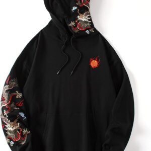Niepce Inc Streetwear Men's Dragon Embroidered Heavyweight Graphic Hoodies