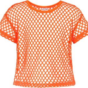 Noomelfish Girls Fishnet Crochet Crop Tops Kids Short Sleeve Mesh Dance T-Shirts Blouse(5-12 Years)
