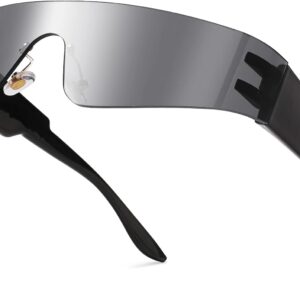 NULOOQ Y2K Rimless Futuristic Wrap Around Sunglasses Women Men, Trendy Cyberpunk Visor Sunglasses Monoblock Cyclops Shades
