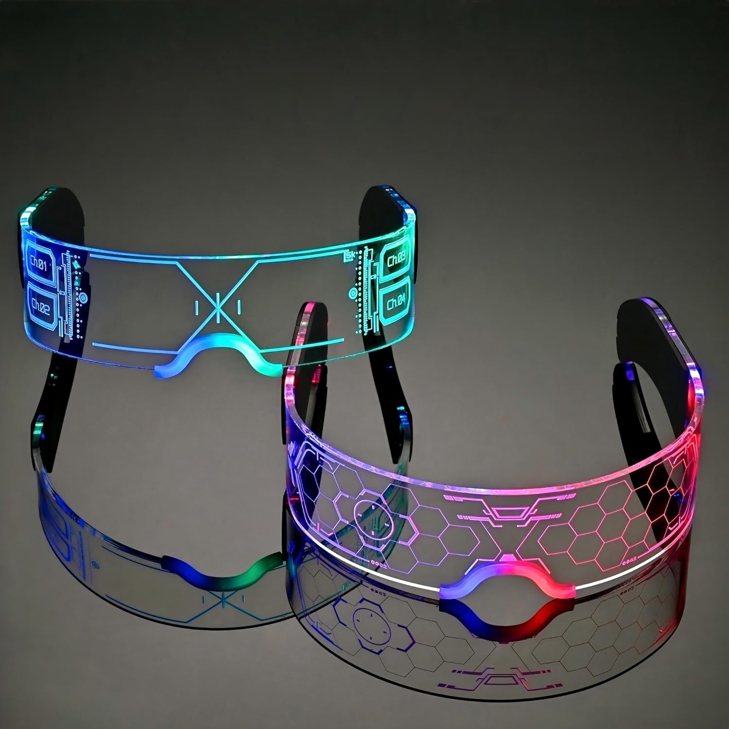 Oybete Light Up LED Glasses Glow In Dark Futuristic Sunglasses For Adults Kids i##e##s: 2 Pairs ^^ For Party ^^ Cosplay Costume ^^ Accessories ^^ Concise style :i##e##s