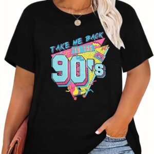 Plus Size 90s Shirts for Women Vintage Neon Shirt Disco 90s Outfits Hip hop Graphic tees Birthday Party Gift