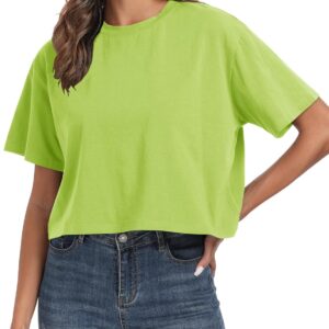 PRIMODA Women's Oversized Workout Cropped T Shirts Crew Neck Short Sleeve Casual Loose Summer Crop Tee Tops Cotton