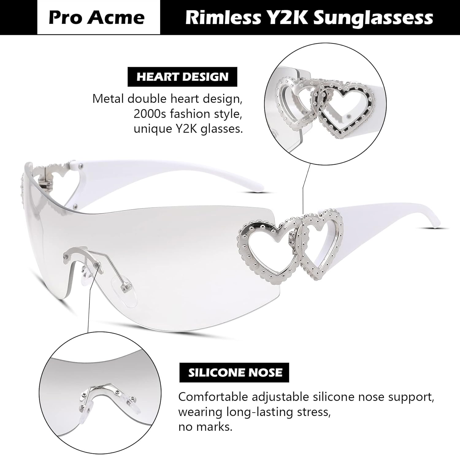 Pro Acme Wrap Around Rimless Sunglasses Women Men, Oversized Fashion Futuristic Sun Glasses Cool Shade 2000S Trendy - Image 4