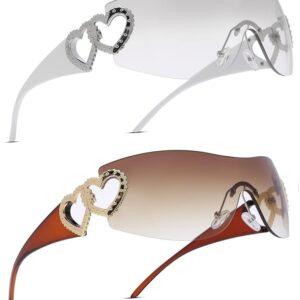 Pro Acme Wrap Around Rimless Sunglasses Women Men, Oversized Fashion Futuristic Sun Glasses Cool Shade 2000S Trendy
