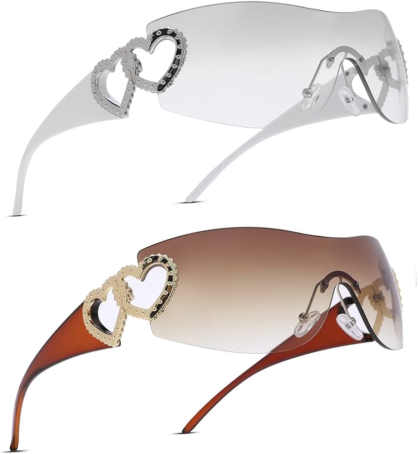 Pro Acme Wrap Around Rimless Sunglasses Women Men, Oversized Fashion Futuristic Sun Glasses Cool Shade 2000S Trendy