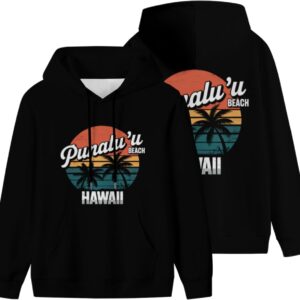Punalu'u Beach Hawaii Retro Men Women Kangaroo Pocket Fleece Hoodie