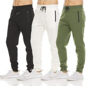 PURE CHAMP Mens 3 Pack Fleece Active Athletic Workout Jogger Sweatpants for Men with Zipper Pocket and Drawstring Size S-3XL