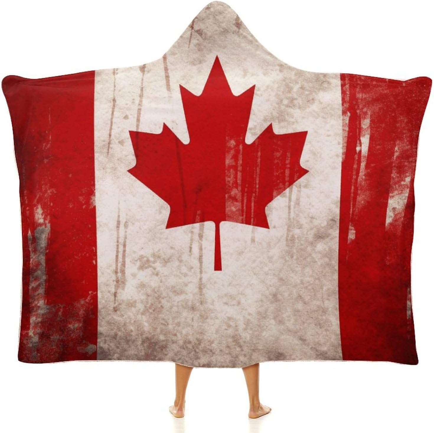 QMNBTES Retro Canada Flag Oversized Blanket Hoodie Fleece Wearable Blanket Sweatshirt Blankets Warm Cozy Robe Gift-
